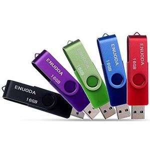ENUODA USB Stick 16GB 5 Stuks USB 2.0 Memory Stick Hoge snelheid Thumb Drives (5 Gemengde Kleuren: Zwart Purper Groen Blauw Rood)