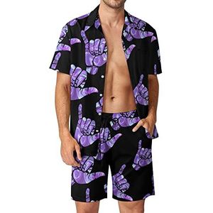 Gele Shaka Hawaiiaanse sets voor heren, button-down trainingspak met korte mouwen, strandoutfits, M