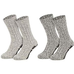 Piarini 2 paar ABS Noorse sokken schapenwol - stoppersokken gebreid met antislip - huissokken met noppen - wollen sokken, 1 x lichtgrijs + 1 x donkergrijs, 35/38 EU