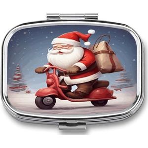 Santa Claus on Scooter Travel Pill Organizer Draagbare Dagelijkse Waterdichte Pil Case Kleine Geneeskunde Opslag Container voor Vitaminen Visolie Kabeljauw Leverolie Oordopje Opslag