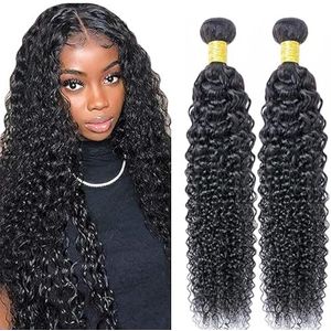 Lakaisa Curly Wave Human Hair Bundles Sew in Hair Natural Black Real Hair Extensions 2 Bundles Unprocessed Virgin Human Hair Minimal Smell Low Shedding for Women 32 32 Inch