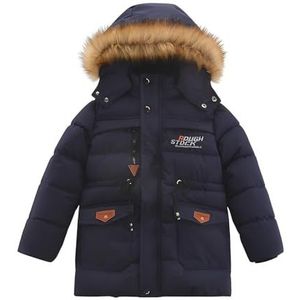 Kind Jongen Winterjas Donsjack Capuchon Jas van Imitatiebont Warme Pluche Gewatteerde Parka (120, Blauw)