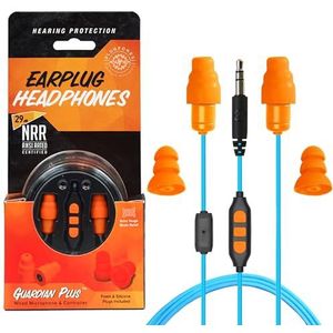 Plugfones Guardian Plus oordopjes in-ear oordopjes hybride met geluidsisolerende microfoon en bedieningselementen - 27-29dB ruisonderdrukking in-ear hoofdtelefoon (oranje en blauw)