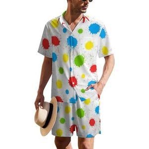 Kleurverf Splashes Hawaiiaanse pak voor heren, set van 2 stuks, strandoutfit met korte mouwen en korte mouwen, bijpassende set