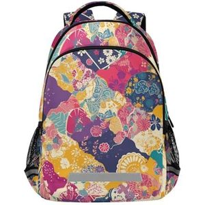 Wzzzsun Japanse cultuur geometrische fan rugzak boekentas reizen dagrugzak school laptop tas voor tieners jongen meisje kinderen, Leuke mode, 11.6L X 6.9W X 16.7H inch