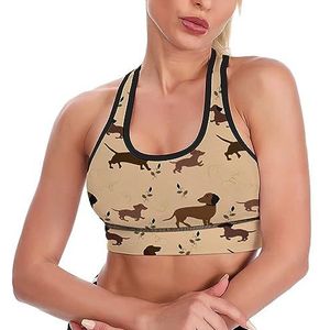 Jachthond Teckel Bladeren Bloemen Ademend Sport BH's voor Vrouwen Draadloze Workout Yoga Vest Ondergoed Racerback Crop Tank Top XL