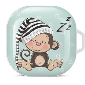 Sleeping Cute Monkey in A Hood Oordopjes hoesje compatibel met Samsung Hard Shell Beschermhoes Wit-stijl