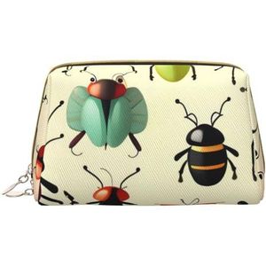 Cartoon kleine insecten draagbare cosmetische tas, reizen cosmetische tas, unisex, ritssluiting, geschikt voor dagelijks gebruik, Wit, Eén maat
