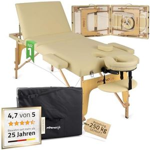 HABYS Bianca Massagetafel, 2-zone, Massaligstoel, Massagebank, Inclusief Transporttas, Belasting tot 250 kg, MDR-certificering (beige, beukenhout, 185 x 70 cm)