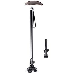 Wandelstok met 4 poten, verstelbare zelfstaande stok, ergonomisch massief houten handvat, kan 100 kg dragen