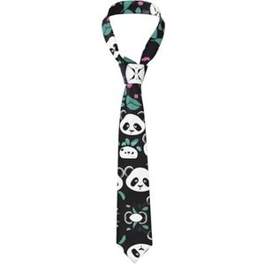 GerRit Panda Cute Face Casual Tie voor heren, *#bedrukte stropdas, gemakkelijk te onderhouden, geschikt voor dagelijks, feest, bal en feest, enz., Zwart, Eén maat