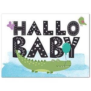 Nastami Wenskaart voor geboorte voor jongens en meisjes, DIN A6, babywenskaart, ansichtkaart (Hallo babyblauw)