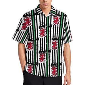 Hawaiiaans shirt met Amerikaanse vlag van Wales voor mannen, zomer, strand, casual, korte mouwen, button-down shirts met zak
