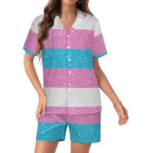 Transgender Pride Flag damespyjamasets Zijde Satijn Pj Sets Nachtkleding Loungewear Nachtkleding Pyjama Set L