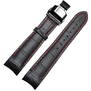 HBYLEE Herenhorlogeband met gebogen uiteinde, voor BL9002-37 05A BT0001-12E 01A, echt leer met vlindergesp, 20, 21, 22 mm (zwart/rood/zwart, 22 mm