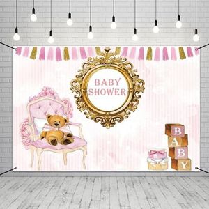 MIRRORANG Polyester 6x4ft Baby Shower Banner voor Baby Meisje Beer Stoel Roze Baby Shower Decoraties Banner voor Meisjes Baby Shower Supplies