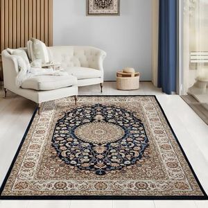 the carpet Elegant oosters tapijt voor in de woonkamer, zacht en onderhoudsvriendelijk, laagpolig woonkamertapijt, blauw in oosterse look, tapijt 80 x 150 cm