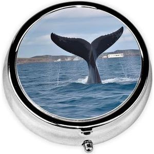 Pillendoosje met spiegel, retro pillendoosje met 3 compartimenten, walvisstaart, kleine pillenorganizer voor portemonnee of zak, decoratieve metalen medicijnen, vitamine-organizer, unieke geschenken