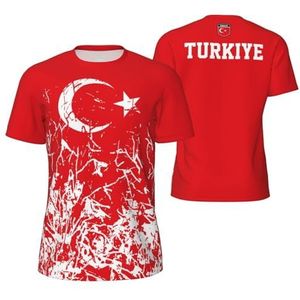 Sport T-Shirt Vintage Turkije Vlag Graan Tees 3D Gedrukt voor Fitness Running Voetbal, Meerkleurig, S