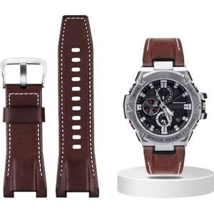 Canvas lederen horlogeband geschikt for Casio G-SHOCK GST-B100 S130 W300GL 400G W330 GST-W120L s120 W130L S100 Serie horloge accessorie (Color : Brown silver buckle, Size : 26mm)