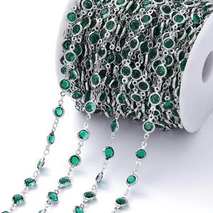 1 meter 6 mm kleurrijke kristallen kralen kralenketting glazen kralen ketting ketting bevindingen voor doe-het-zelf armband sieraden maken benodigdheden-Jade groen-Rhodium