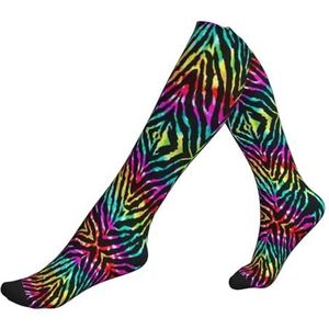 ASFgda Compressie Kleurrijke Regenboog Zebra Print Sokken Voor Vrouwen & Mannen, 15-20mmhg (1 paar) Beste Ondersteuning Voor Hardlopen, Fietsen Werk En Fitness