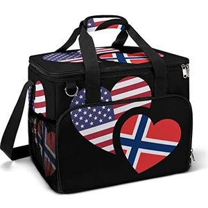 Noorwegen Amerikaanse vlag grappige koeltas opvouwbare draagbare geïsoleerde zakken lunch draagtas met meerdere zakken voor strand, picknick, camping, werk