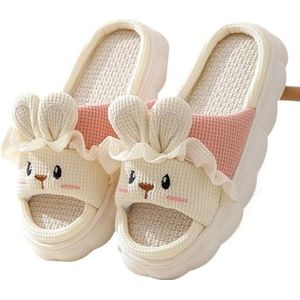 MZPOZB Stoffen huisslippers vier seizoenen universele linnen pantoffels vrouwen mannen thuis slippers jongens meisjes leuke indoor slippers zachte antislip huisschoenen, Wit, 30/31 EU