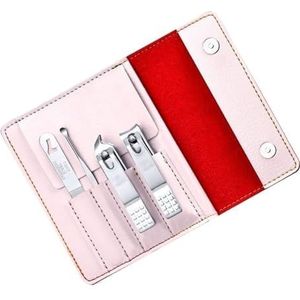 4 stuks draagbare koolstofstalen nagelkit for mannen dames nagelknipper set professionele nagelverzorging manicure verzorgingsset met roze lederen reisetui Manicure Pedicure Sets