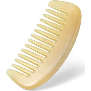 Haarkam met brede tanden, premium natuurlijke schapen hoorn, kam, 100% handgemaakt, antistatische haarontklitter, kam, halve cirkel, zakkam (Semicircle STY2)