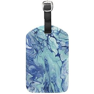 Marmer abstracte kunst blauwe bagage bagage koffer tags lederen ID label voor reizen (2 stuks)