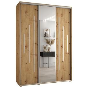 MEBLE KRYSPOL Davos 13 180 Kledingkast met drie schuifdeuren voor slaapkamer - Moderne Kledingkast met spiegel, kledingroede en planken - 235,2x180x60 cm - Artisan Artisan Silver