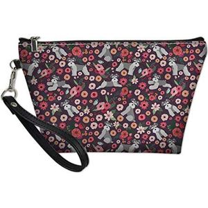 SEANATIVE Leuke Schnauzer Bloemen Ontwerp Vrouwen Meisjes Lederen Make-up Tas Mode Kleine Rits Cosmetische Pouch