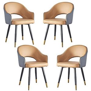 GEIRONV Moderne fauteuil set van 4, leer hoge rug zachte zitkamer woonkamer slaapkamer appartement eetkamerstoel keuken ligstoelen Eetstoelen (Color : Orange gray, Size : Metal feet)