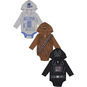 Star Wars Baby Jongens 3 Pack Lange Mouwen Bodysuits met Capuchon 12 Maanden