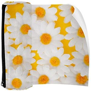 Potlood Case Pen Tas Houder met Rits Coin Organizer Tassen Make-up Cosmetische Pouch voor Vrouwen Tiener Meisjes Jongens Kinderen, Close Up Madeliefje Bloemen Geel Achtergrond