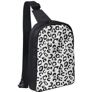 MYGANN Zwarte Luipaard Print Verstelbare Riem Grote Capaciteit Dubbellaags Crossbody Borst Tas 19.5x6x30Cm Voor Camping Reizen Dagelijkse Vrije tijd Activiteiten, Zwart, Eén maat