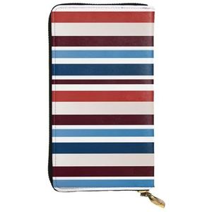 LKTPSKQRY Womens portemonnee lederen slanke portemonnee lange kaarthouder case zip clutch rood blauw wit grijs strepen reizen portemonnee