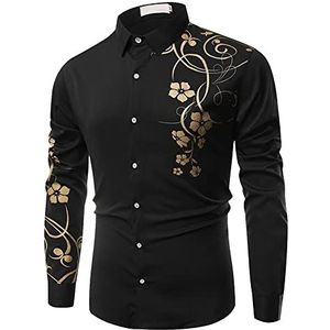 Herenmode Slim Fit Overhemd Casual Shirt Heren Shirts Lange mouw Knop Shirts Werk Casual Regular Fit Mannen Lange Mouw Jurk Shirt afdrukken Slim Fit Casual Zakelijk Formele Button Up Shirts, A-zwart, M