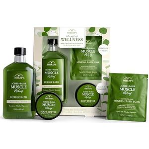Village Naturals Therapy 3-delige spa-cadeauset voor spierwelzijn en ontspanning, met eucalyptus en munt.