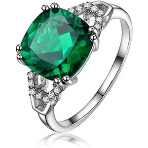 Verlovingsringen, verstelbare ringen for vrouwen, klassieke 925 zilveren ring met vierkante robijn/smaragd edelsteen charme vrouwen zilveren sieraden verloving dame cadeau maat 6-10 (kleur: rood) (Co