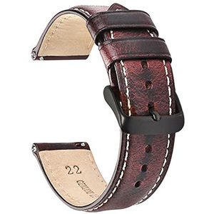 Olie gelooid leer 22mm 20mm 18mm horlogeband Quick release horlogeband band bruin compatibel met mannen vrouwen compatibel met fossiel (Color : Wine red-B, Size : 18mm)