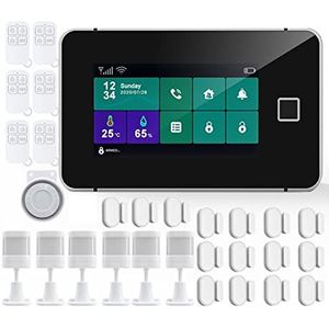 Huisbeveiligingssysteem, Tuya WiFi-beveiligingsalarmsysteem Vingerafdruk Gewapende temperatuur-vochtigheidsweergave 433MHz Draadloze Smart Home-inbreker(G60-M set)
