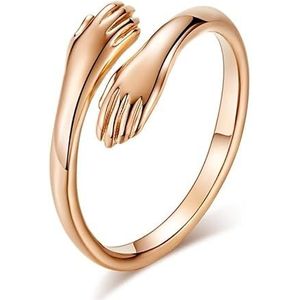 Koreaanse versie van de romantische handen liefde omarmen fortitanium stalen ring roségouden ring omarmen Valentijnsdag cadeau (Color : Rose gold, Size : 9#)