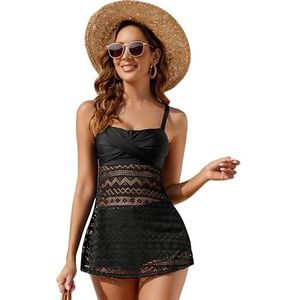 BEACHKINI Vrouwen Tankini,Tweedelige Split Set Zwemkleding,Sport Badpak,Dubbele Schouder Vest Top Met Korte Broek,Zwart,EU38