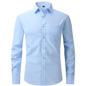 Heren Regular Fit Overhemd 4-Way Stretch Effen Zakelijk Casual Lange Mouw Formeel Overhemd met Zak Werk Kantoor Bruiloft Zomertops Jas voor Heren Volwassene Lichtblauw 3Xl
