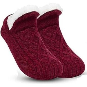 Fleece-Lined Non-Slip Thermal Slippers Socks,V-Mouth Fluffy Non-Slip Slipper Socks,Fleece-Lined Non-Slip Thermal Slippers Socks (Color : Red(4pcs), Size : Large)