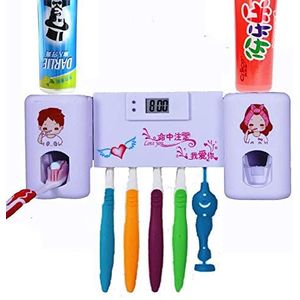 1PC 2 in 1 Automatische Tandpasta Dispenser met 5 Tandenborstelhouder Set Wall Mount Stand Met Klok