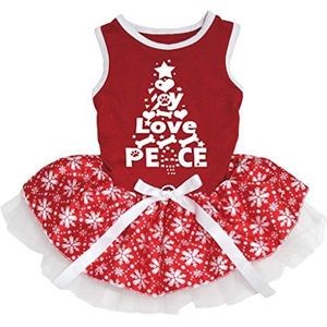 Petitebelle Joy Love Peace Xmas Tree Rood Katoen Shirt Tutu Puppy Hond Jurk (Rode Sneeuwvlokken Tutu, Medium)