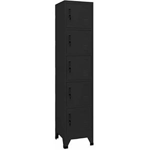 Rantry Kast met slot, zwart, 38 x 40 x 180 cm, van staal, opbergkast, kast, keukenkast, kantoor, woonkamer, slaapkamer